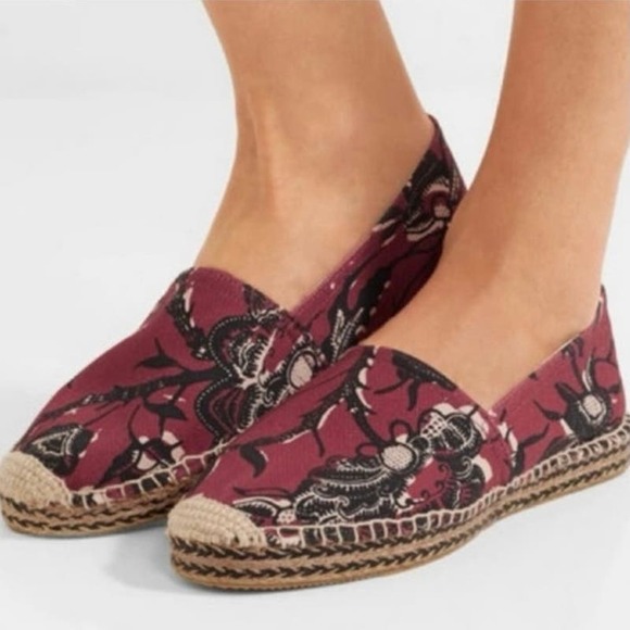 Isabel Marant Women’s Canaee Printed Espadrille Flat Burgundy Rasta Designer - Picture 1 of 9